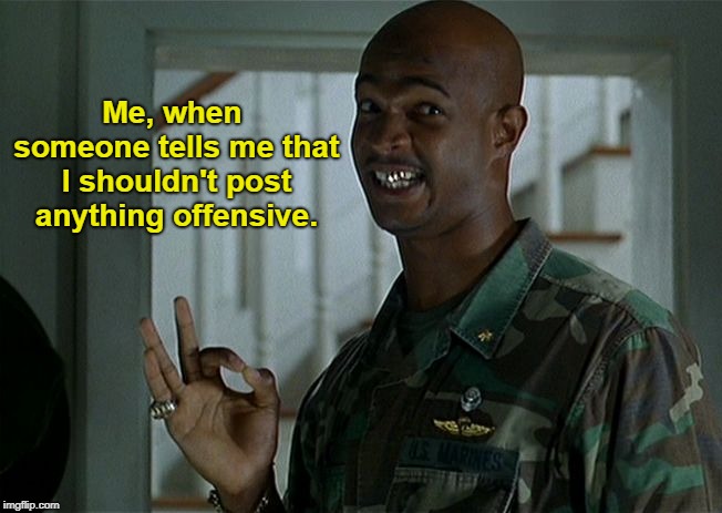 He He He | Me, when someone tells me that I shouldn't post anything offensive. | image tagged in major payne,offensive,sjw,sjws,memes | made w/ Imgflip meme maker