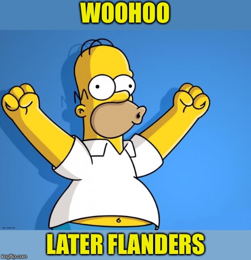 Woohoo Homer Simpson | WOOHOO LATER FLANDERS | image tagged in woohoo homer simpson | made w/ Imgflip meme maker