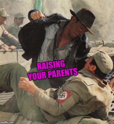 Indiana Jones Punching Nazis | RAISING YOUR PARENTS | image tagged in indiana jones punching nazis | made w/ Imgflip meme maker