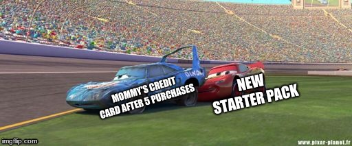 Mommy's credit card | NEW STARTER PACK; MOMMY'S CREDIT CARD AFTER 5 PURCHASES | image tagged in lightning mcqueen,fortnite meme | made w/ Imgflip meme maker