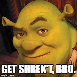 We Just Got Shrek't | GET SHREK'T, BRO. | image tagged in shrek sexy face | made w/ Imgflip meme maker