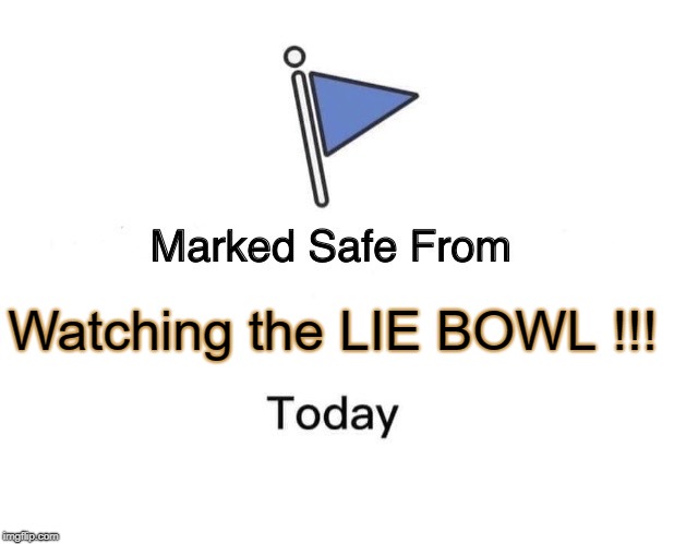Marked Safe From | Watching the LIE BOWL !!! | image tagged in marked safe from facebook meme template | made w/ Imgflip meme maker
