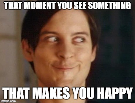 Spiderman Peter Parker | THAT MOMENT YOU SEE SOMETHING; THAT MAKES YOU HAPPY | image tagged in memes,spiderman peter parker | made w/ Imgflip meme maker