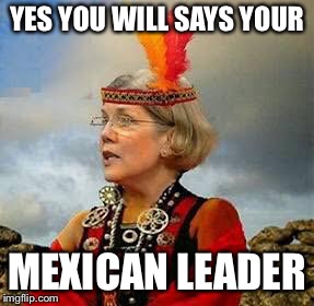 Pocahontas Warren Lizzy | YES YOU WILL SAYS YOUR MEXICAN LEADER | image tagged in pocahontas warren lizzy | made w/ Imgflip meme maker