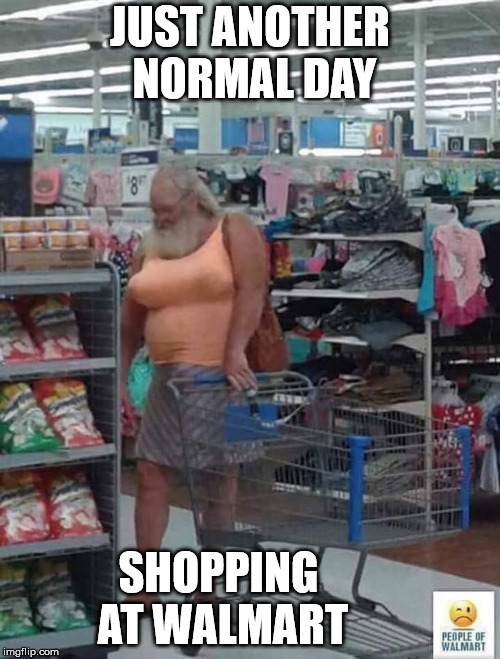Tranny Santa Walmart Shopping | JUST ANOTHER NORMAL DAY; SHOPPING AT WALMART | image tagged in tranny santa,walmart,shopping,normal,freaks | made w/ Imgflip meme maker