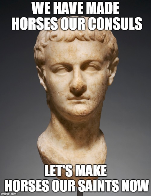 SAINT INCITATUS | WE HAVE MADE HORSES OUR CONSULS; LET'S MAKE HORSES OUR SAINTS NOW | image tagged in horses | made w/ Imgflip meme maker
