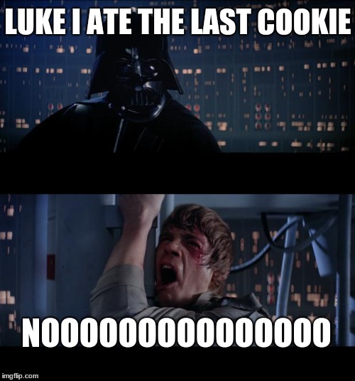 Star Wars No Meme | LUKE I ATE THE LAST COOKIE; NOOOOOOOOOOOOOOO | image tagged in memes,star wars no | made w/ Imgflip meme maker