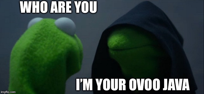 Evil Kermit | WHO ARE YOU; I’M YOUR OVOO JAVA | image tagged in memes,evil kermit | made w/ Imgflip meme maker