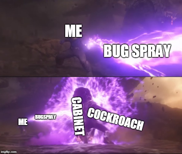 When you use bugspray at the cockroach but it hides inside the cabinet never to be seen again. |  ME; BUG SPRAY; CABINET; COCKROACH; BUGSPRAY; ME | image tagged in cockroaches | made w/ Imgflip meme maker