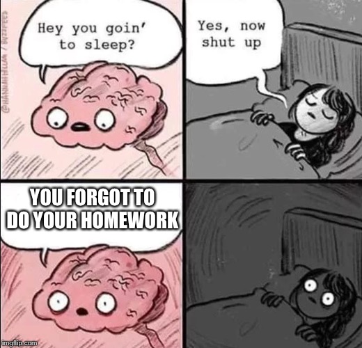 waking up brain | YOU FORGOT TO DO YOUR HOMEWORK | image tagged in waking up brain | made w/ Imgflip meme maker