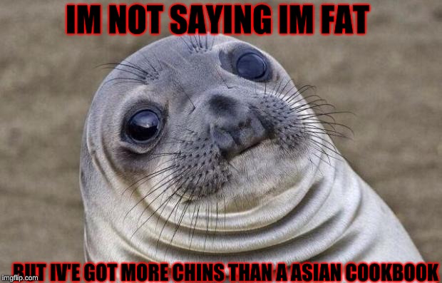 Awkward Moment Sealion | IM NOT SAYING IM FAT; BUT IV'E GOT MORE CHINS THAN A ASIAN COOKBOOK | image tagged in memes,awkward moment sealion | made w/ Imgflip meme maker