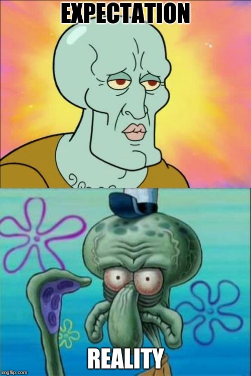 Squidward Meme | EXPECTATION; REALITY | image tagged in memes,squidward | made w/ Imgflip meme maker