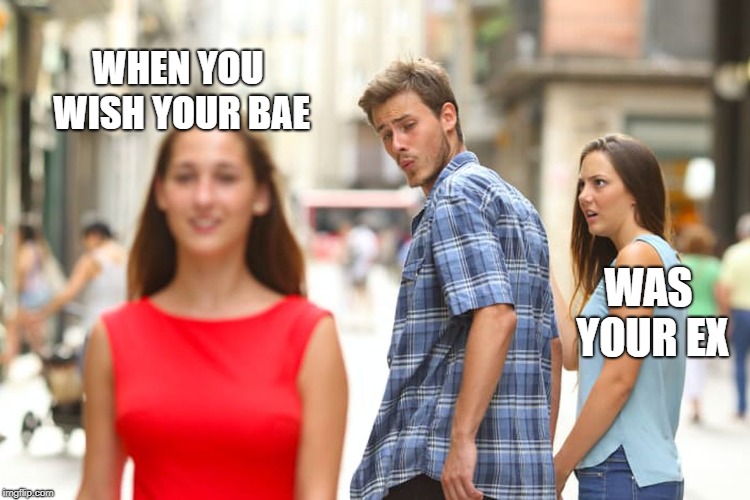 Distracted Boyfriend Meme | WHEN YOU WISH YOUR BAE; WAS YOUR EX | image tagged in memes,distracted boyfriend | made w/ Imgflip meme maker