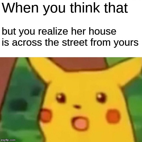 Surprised Pikachu Meme | When you think that but you realize her house is across the street from yours | image tagged in memes,surprised pikachu | made w/ Imgflip meme maker