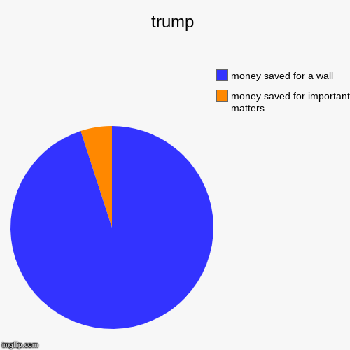 trump | money saved for important matters, money saved for a wall | image tagged in funny,pie charts | made w/ Imgflip chart maker