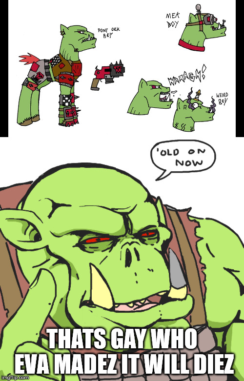 My lil ork | THATS GAY WHO EVA MADEZ IT WILL DIEZ | image tagged in mlp,warhammer 40k,broken english | made w/ Imgflip meme maker
