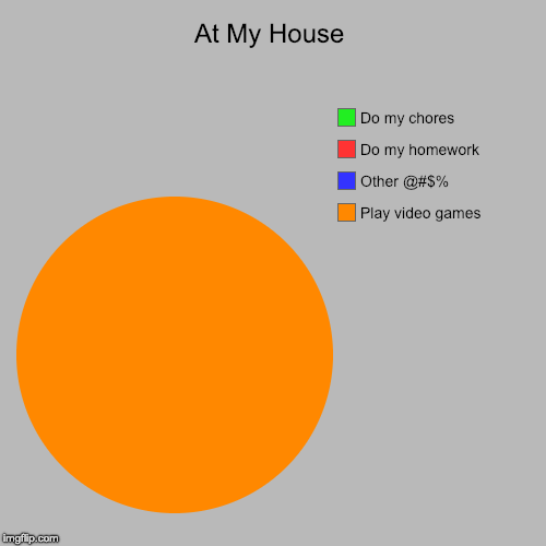 At My House | Play video games, Other @#$%, Do my homework, Do my chores | image tagged in funny,pie charts | made w/ Imgflip chart maker