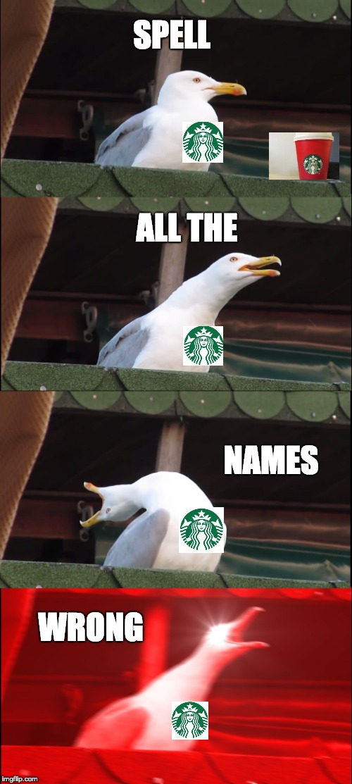 Inhaling Seagull Meme | SPELL; ALL THE; NAMES; WRONG | image tagged in memes,inhaling seagull | made w/ Imgflip meme maker