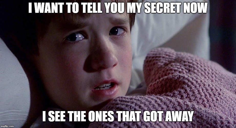 I WANT TO TELL YOU MY SECRET NOW; I SEE THE ONES THAT GOT AWAY | made w/ Imgflip meme maker