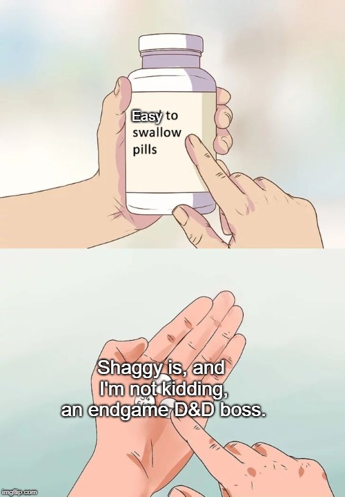 Hard To Swallow Pills | Easy; Shaggy is, and I'm not kidding, an endgame D&D boss. | image tagged in memes,hard to swallow pills | made w/ Imgflip meme maker