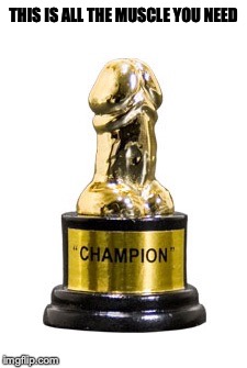 Cock penis dick prick award | THIS IS ALL THE MUSCLE YOU NEED | image tagged in cock penis dick prick award | made w/ Imgflip meme maker