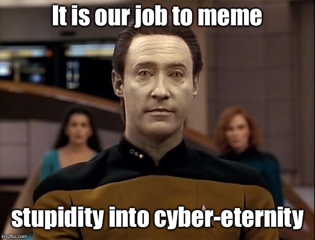 Star trek data | It is our job to meme stupidity into cyber-eternity | image tagged in star trek data | made w/ Imgflip meme maker