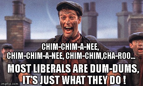 Having Soot On Your Face Doesn't Make You A Racist..  | CHIM-CHIM-A-NEE, CHIM-CHIM-A-NEE, CHIM-CHIM,CHA-ROO... MOST LIBERALS ARE DUM-DUMS, IT'S JUST WHAT THEY DO ! | image tagged in mary poppins chimney sweep meme,looney liberals,everyone is a racist | made w/ Imgflip meme maker