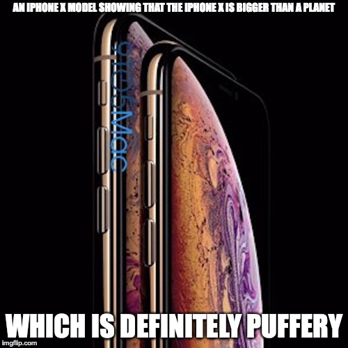 iPhone X | AN IPHONE X MODEL SHOWING THAT THE IPHONE X IS BIGGER THAN A PLANET; WHICH IS DEFINITELY PUFFERY | image tagged in iphone x,apple,memes | made w/ Imgflip meme maker