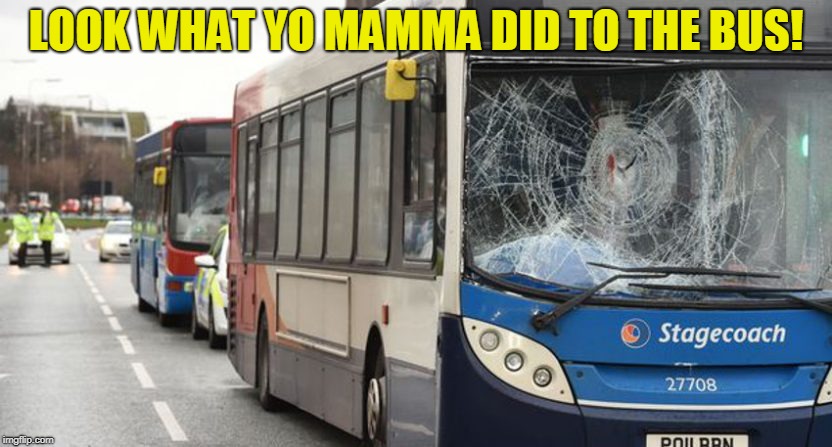 Bus crash | LOOK WHAT YO MAMMA DID TO THE BUS! | image tagged in bus crash | made w/ Imgflip meme maker