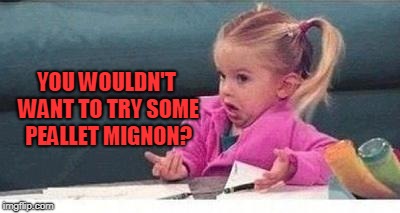 Shrugging kid | YOU WOULDN'T WANT TO TRY SOME PEALLET MIGNON? | image tagged in shrugging kid | made w/ Imgflip meme maker