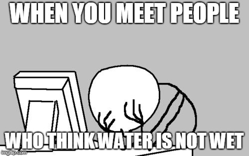 Computer Guy Facepalm Meme | WHEN YOU MEET PEOPLE; WHO THINK WATER IS NOT WET | image tagged in memes,computer guy facepalm | made w/ Imgflip meme maker
