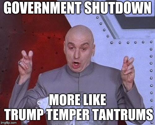 Dr Evil Laser | GOVERNMENT SHUTDOWN; MORE LIKE TRUMP TEMPER TANTRUMS | image tagged in memes,dr evil laser | made w/ Imgflip meme maker