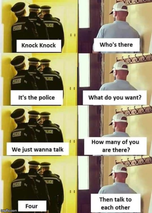 image tagged in memes,repost,knock knock,jokes,knock knock joke,police officer | made w/ Imgflip meme maker