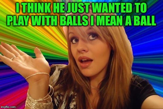 Dumb Blonde Meme | I THINK HE JUST WANTED TO PLAY WITH BALLS I MEAN A BALL | image tagged in memes,dumb blonde | made w/ Imgflip meme maker