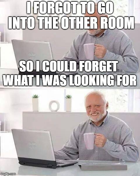 Hide the Pain Harold Meme | I FORGOT TO GO INTO THE OTHER ROOM; SO I COULD FORGET WHAT I WAS LOOKING FOR | image tagged in memes,hide the pain harold | made w/ Imgflip meme maker