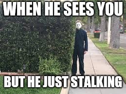 Good boy, Michael | WHEN HE SEES YOU; BUT HE JUST STALKING | image tagged in michael myers | made w/ Imgflip meme maker
