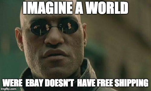 Matrix Morpheus Meme | IMAGINE A WORLD; WERE  EBAY DOESN'T  HAVE FREE SHIPPING | image tagged in memes,matrix morpheus | made w/ Imgflip meme maker