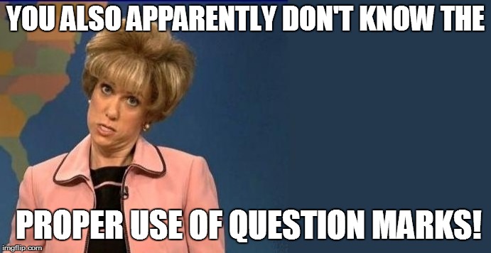 YOU ALSO APPARENTLY DON'T KNOW THE PROPER USE OF QUESTION MARKS! | made w/ Imgflip meme maker