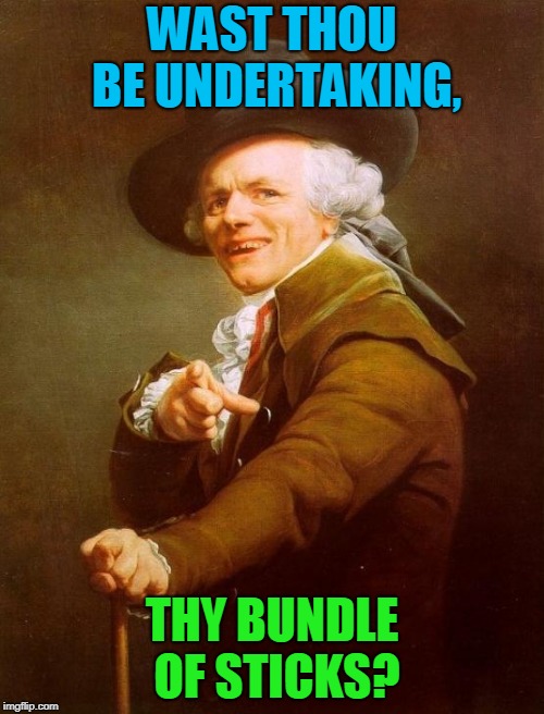 Joseph Ducreux Meme | WAST THOU BE UNDERTAKING, THY BUNDLE OF STICKS? | image tagged in memes,joseph ducreux | made w/ Imgflip meme maker