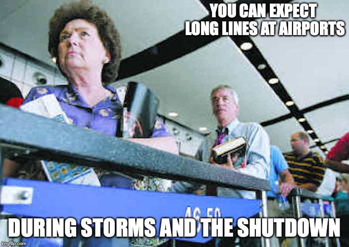 Long Lines at the Airport | YOU CAN EXPECT LONG LINES AT AIRPORTS; DURING STORMS AND THE SHUTDOWN | image tagged in line,airport,memes | made w/ Imgflip meme maker