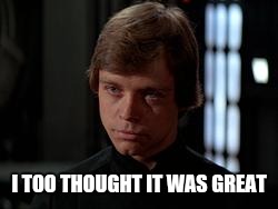 Luke Skywalker | I TOO THOUGHT IT WAS GREAT | image tagged in luke skywalker | made w/ Imgflip meme maker