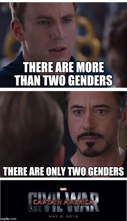 Marvel Civil War 1 Meme | THERE ARE MORE THAN TWO GENDERS; THERE ARE ONLY TWO GENDERS | image tagged in memes,marvel civil war 1 | made w/ Imgflip meme maker
