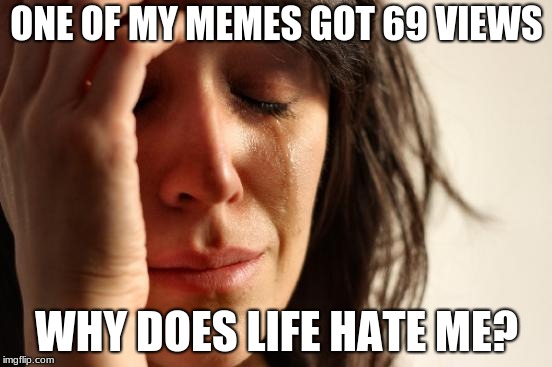 Low Key Triggered |  ONE OF MY MEMES GOT 69 VIEWS; WHY DOES LIFE HATE ME? | image tagged in memes,first world problems,life,69,views | made w/ Imgflip meme maker