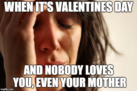 Happy Valentines Day | WHEN IT'S VALENTINES DAY; AND NOBODY LOVES YOU, EVEN YOUR MOTHER | image tagged in memes,first world problems,happy valentine's day | made w/ Imgflip meme maker