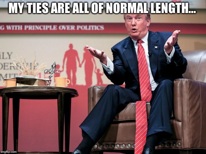 Overcompensating something...? | MY TIES ARE ALL OF NORMAL LENGTH... | image tagged in trump | made w/ Imgflip meme maker
