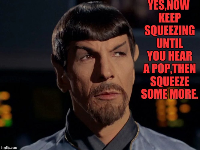 YES,NOW KEEP SQUEEZING UNTIL YOU HEAR A POP,THEN SQUEEZE SOME MORE. | made w/ Imgflip meme maker