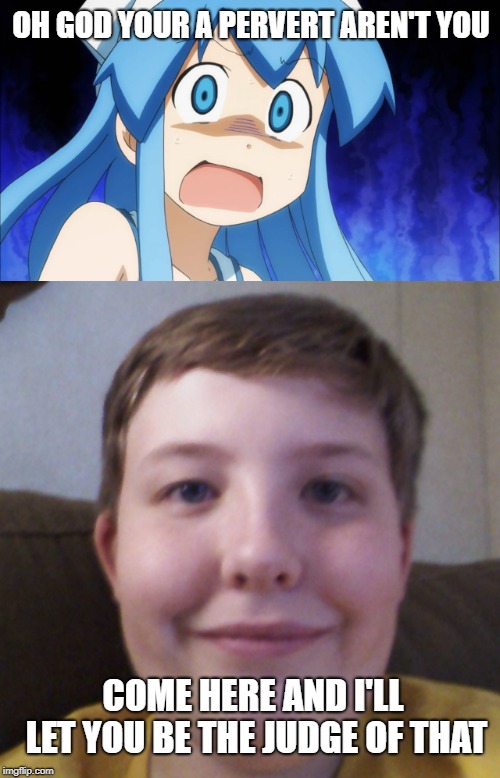 Squid girl | OH GOD YOUR A PERVERT AREN'T YOU; COME HERE AND I'LL LET YOU BE THE JUDGE OF THAT | image tagged in anime | made w/ Imgflip meme maker