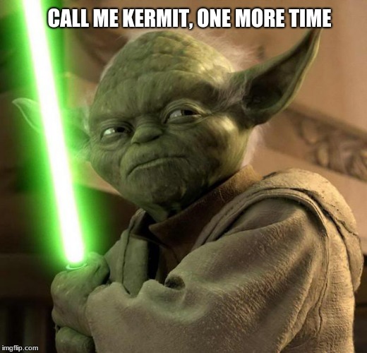 It is not easy being green |  CALL ME KERMIT, ONE MORE TIME | image tagged in angry yoda | made w/ Imgflip meme maker