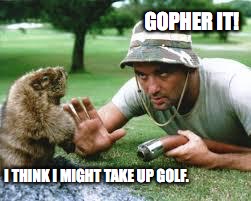 golf1 | GOPHER IT! I THINK I MIGHT TAKE UP GOLF. | image tagged in golf1 | made w/ Imgflip meme maker