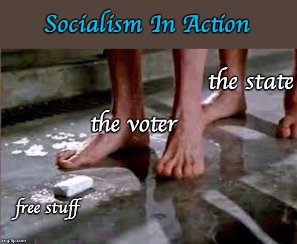 Here’s How It Works | Socialism In Action; the state; the voter; free stuff | image tagged in free stuff,government,voters | made w/ Imgflip meme maker